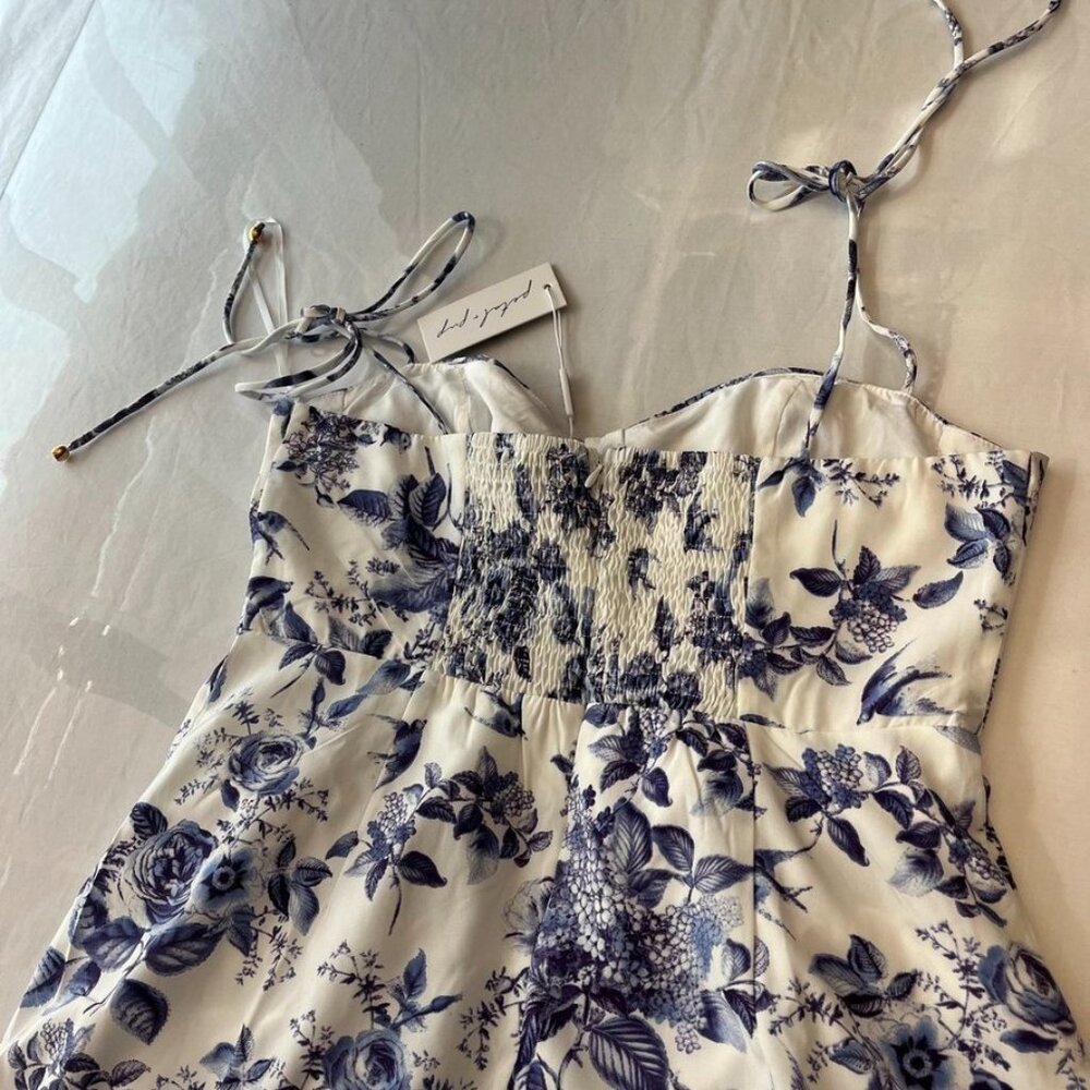 Petal & Pup Azelia Floral Tie Strap Midi Dress Blue Floral - Picture 4 of 16